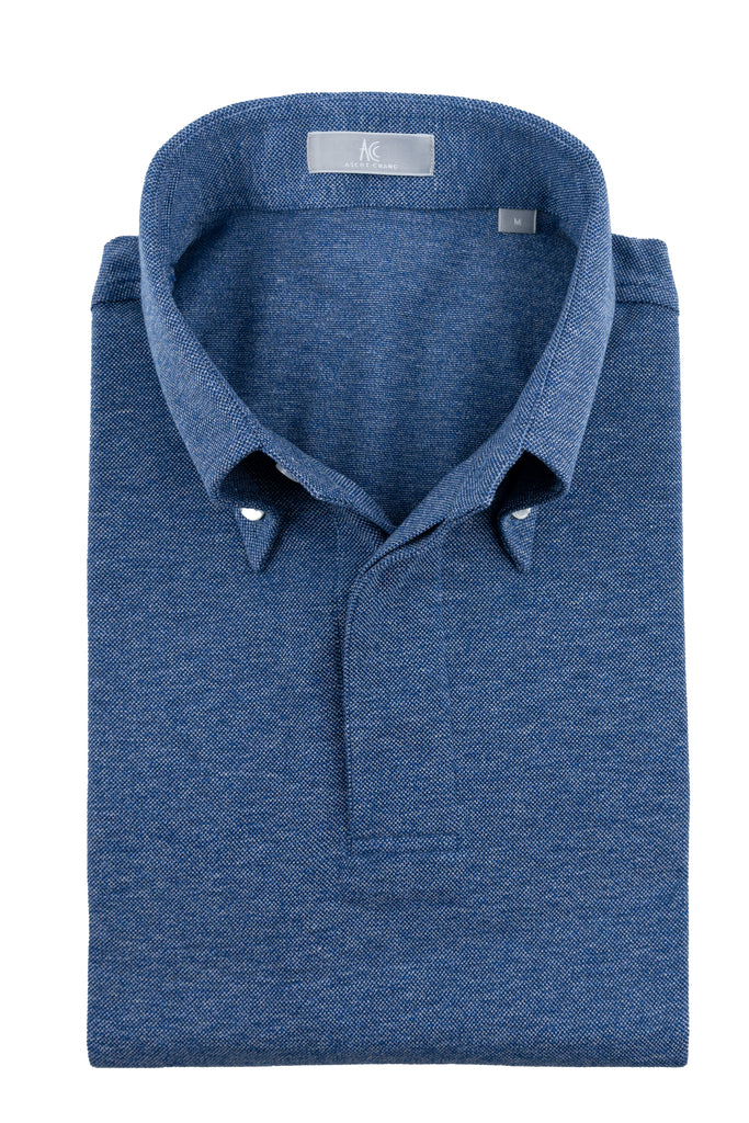 Blue Button Down Collar Polo - Short Sleeve Davis Fit (Slim)