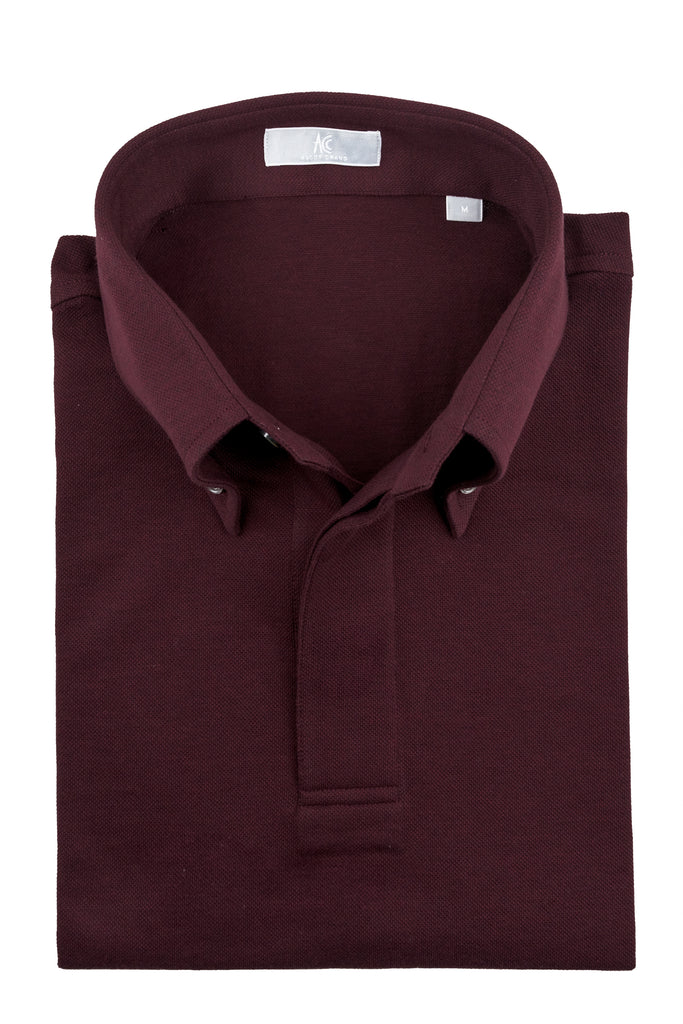 Burgundy Button Down Collar Polo - Short Sleeve Davis Fit (Slim)