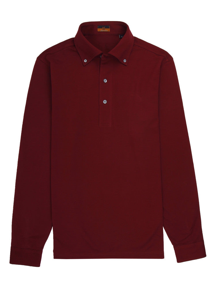 Long Sleeve Burgundy Polo Shirt Davis Fit Slim Ascot Chang