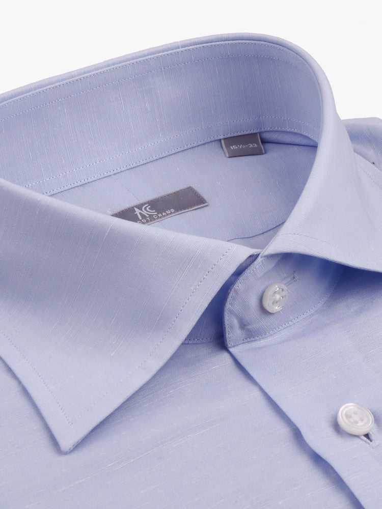 Cotton Linen Light Blue Shirt - Elgin Fit (Slim) | Ascot Chang